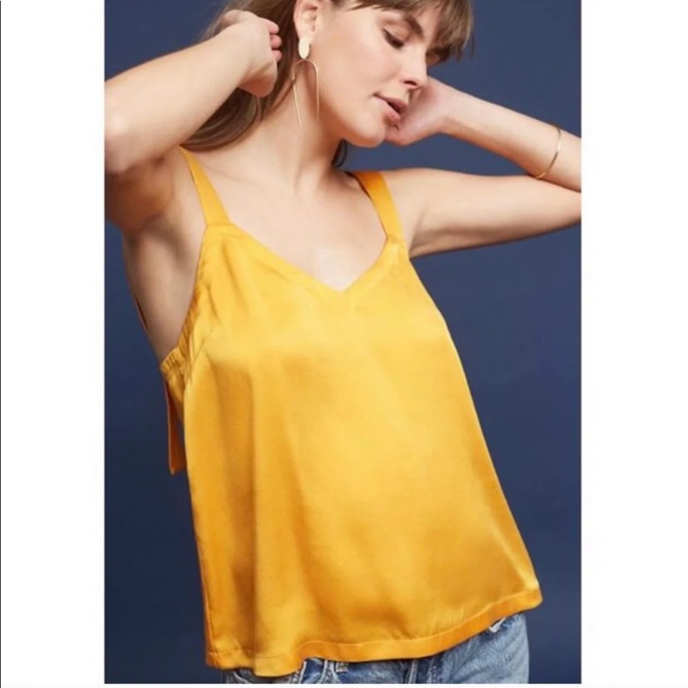 Anthropologie Floreat Yellow Gold Adjustable 100% Silk Tank Top - Size Medium